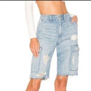 Hudson Jane Relaxed Distressed Cargo Jean Knee Length Shorts